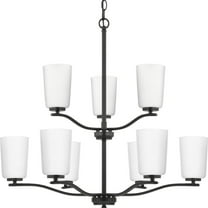 Progress Lighting Adley 9-Light Double-Tiered Chandelier, Steel, Matte Black, Etched White Glass Shades