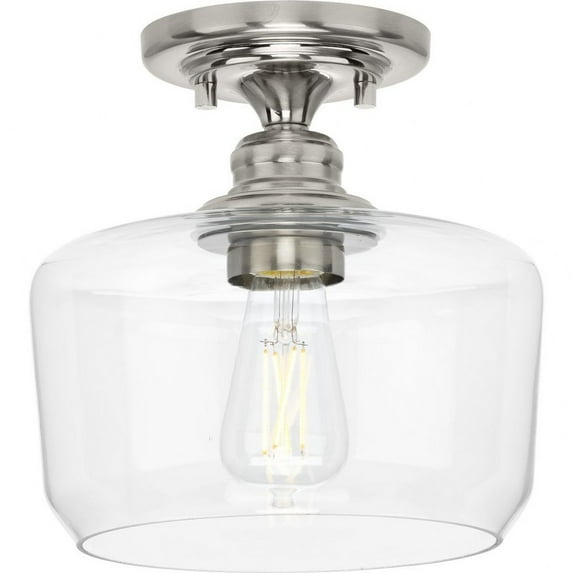 Progress Lighting, Aiken Collection, 1-Light Flush Mount, Brushed Nickel, Clear Glass Shade