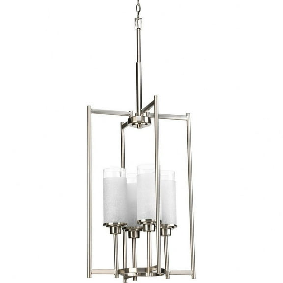 Progress Lighting Alexa Collection 4-Light Foyer Pendant, Brushed Nickel, White Linen Glass Shade
