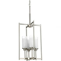 Progress Lighting Alexa Collection 4-Light Foyer Pendant, Brushed Nickel, White Linen Glass Shade