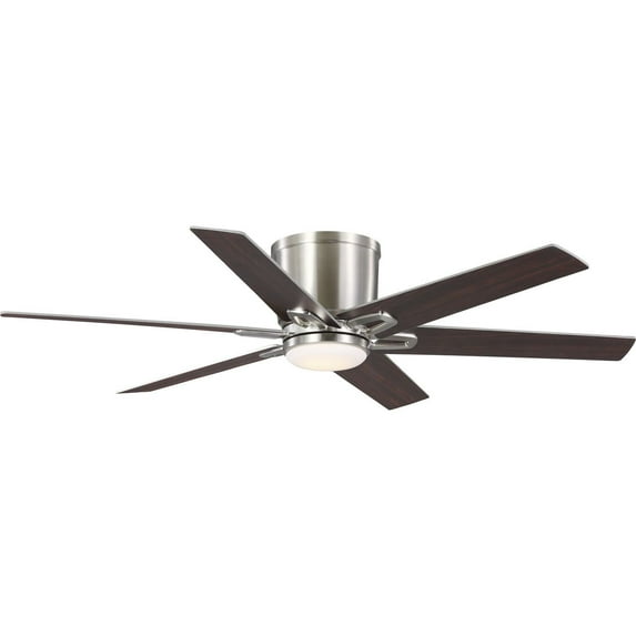 Progress Lighting Bexar 6-Light Flush Mount Ceiling Fan, Brushed Nickel, Reversible Silver/Dark Cherry Blades, Integrated LED