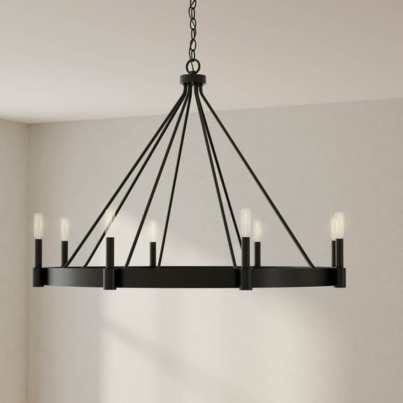 Progress Lighting Breckenridge 8-Light Chandelier, Matte Black, Candle Style, Rustic Design, Steel