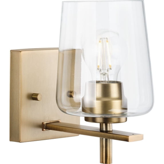 Progress Lighting Calais 1-Light Wall Sconce, Vintage Brass, Clear Glass Shade