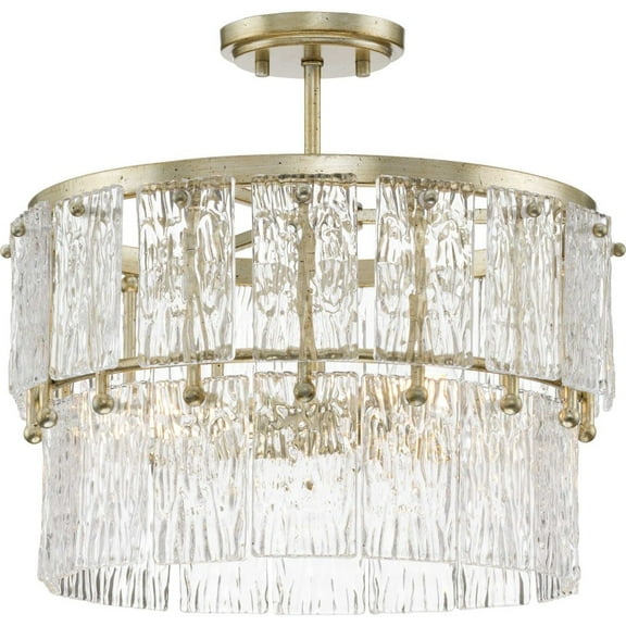 Progress Lighting Chevall 3-Light Gilded Silver Pendant with Artisanal Glass