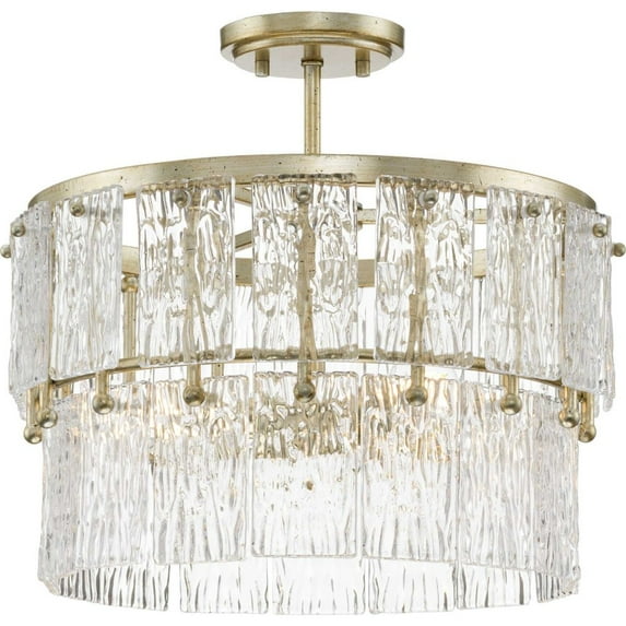 Progress Lighting Chevall 3-Light Gilded Silver Pendant with Artisanal Glass