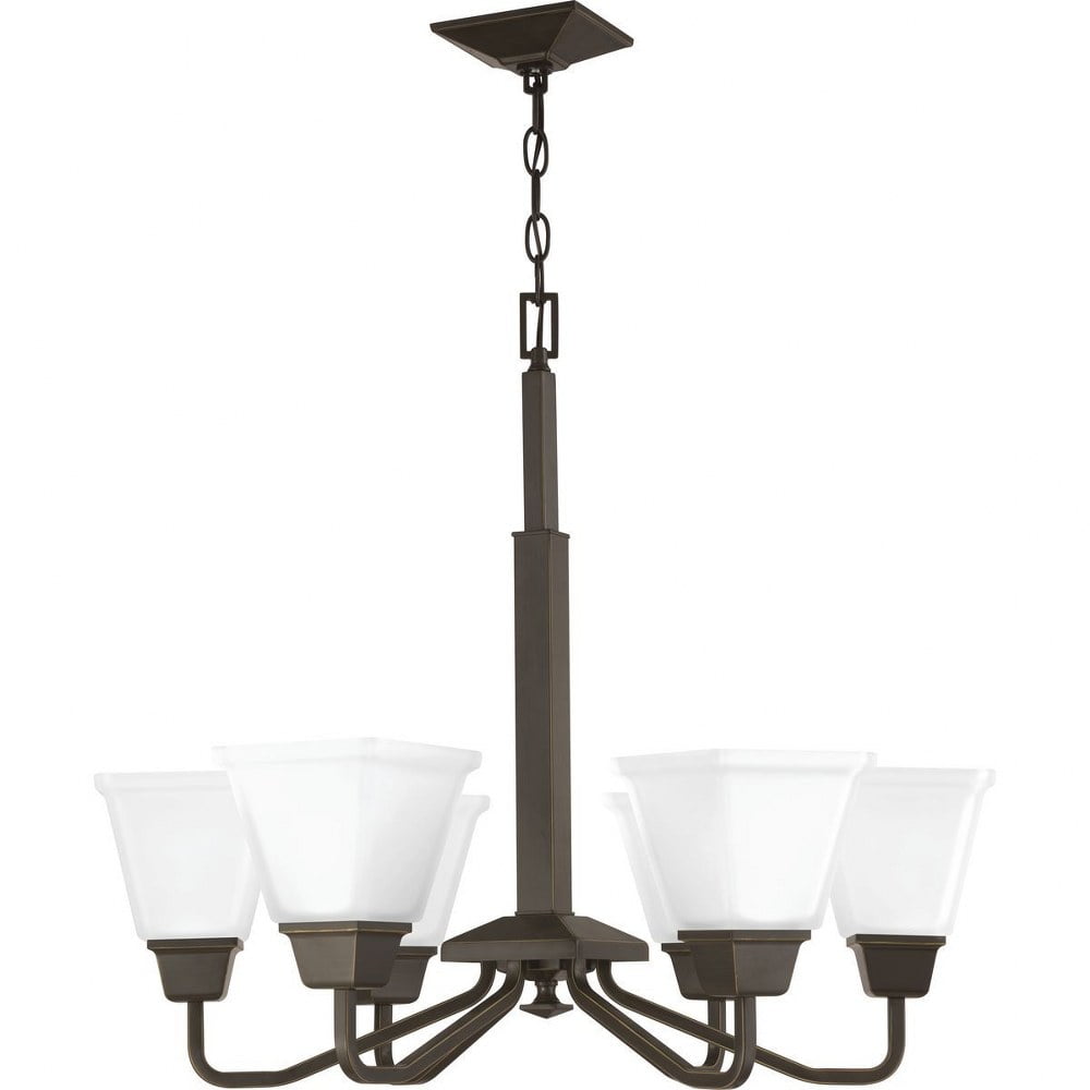Antique Bronze 6-Light Chandelier with Etched Glass Shades