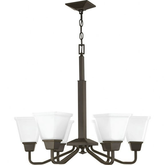 Progress Lighting, Clifton Heights, 6-Light Chandelier, Antique Bronze, Etched Square Glass Shades