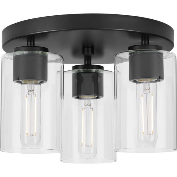 Progress Lighting Cofield 3-Light Flush Mount, Matte Black, Glass Shades