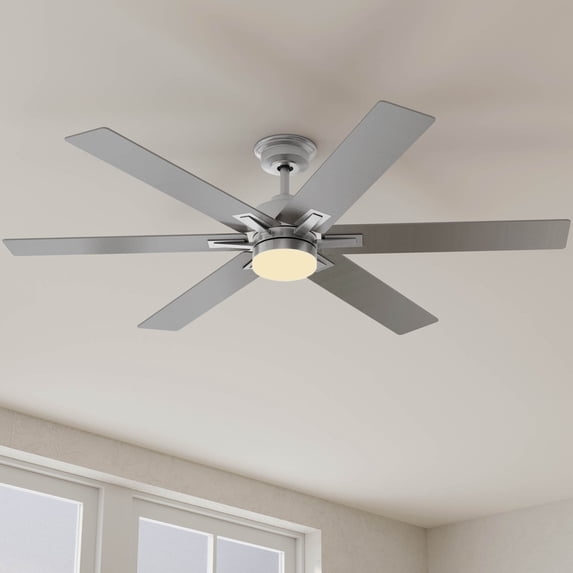 Dallam Collection 60 in. Six-Blade Brushed Nickel Transitional Ceiling Fan with Integrated CCT-LED Light