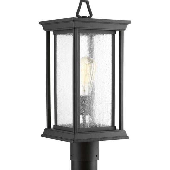 Progress Lighting, Endicott, 1-Light, Post Lantern, Textured Black, Linen Glass Shade