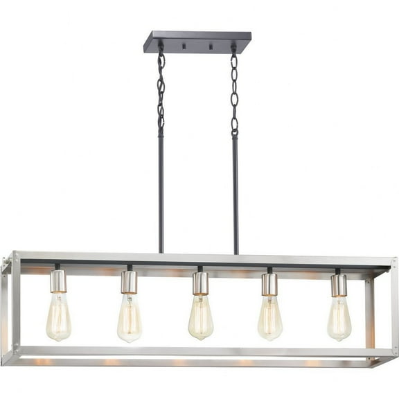 Progress Lighting Union Square 5-Light Linear Chandelier, Stainless Steel, Vintage Bulb Compatible