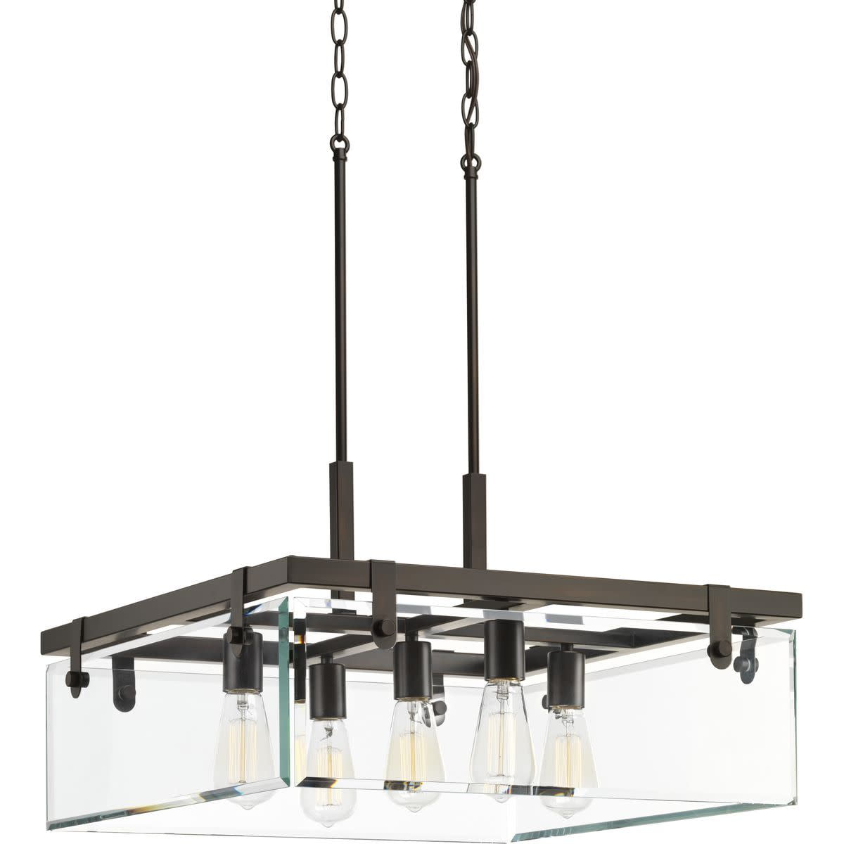 Glayse Antique Bronze 5-Light Pendant with Beveled Glass Shade