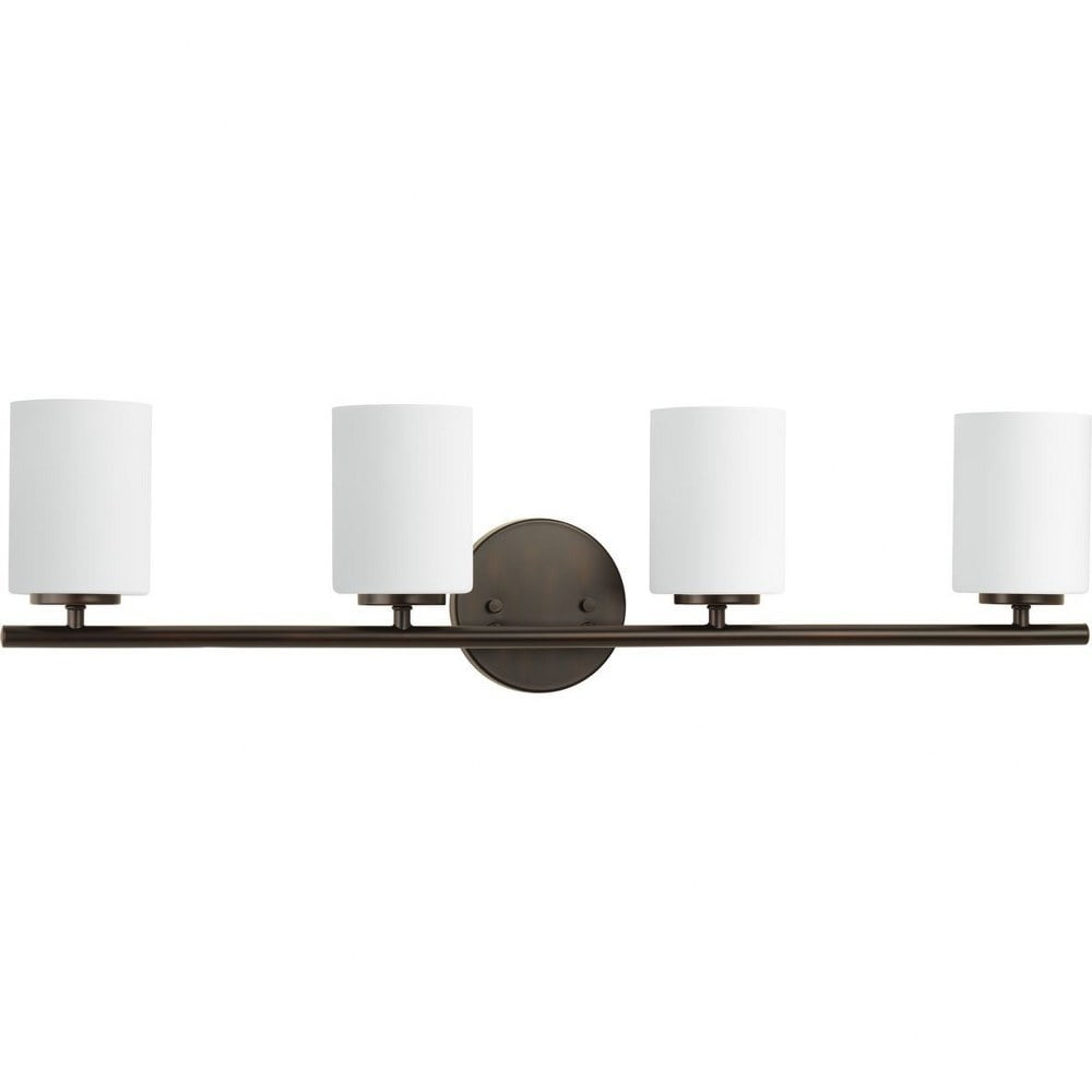 Antique Bronze 4-Light Bath Vanity with White Shades