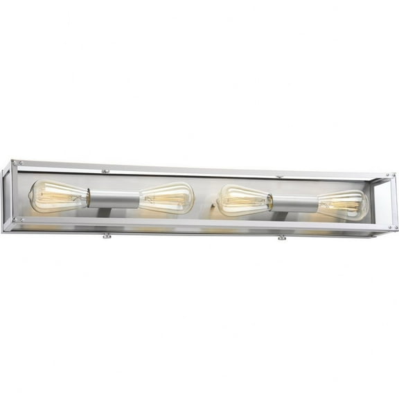 Progress Lighting Union Square 4-Light Bath Vanity Fixture, Stainless Steel, Clear Glass Panels