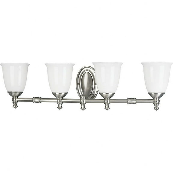Progress Lighting, Victorian Collection, 4-Light Bath Fixture, Brushed Nickel, Triplex Opal Glass Shade
