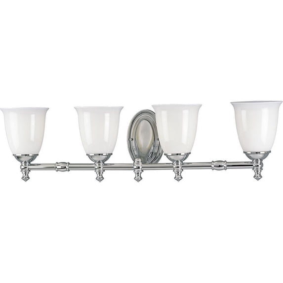 Progress Lighting, Victorian Collection, 4-Light Bath Fixture, Polished Chrome, Triplex Opal Glass Shade