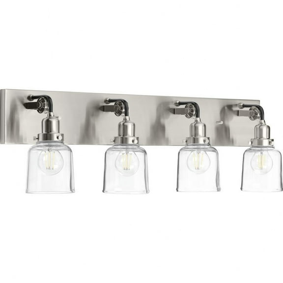 Progress Lighting Rushton 4-Light Bath Vanity in Brushed Nickel with Clear Glass Shades