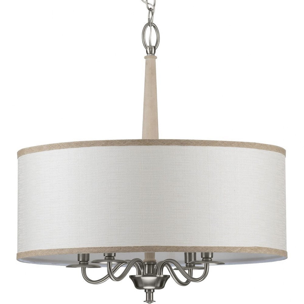 Durrell Brushed Nickel 21" Drum Chandelier with Sailcloth Linen Shade