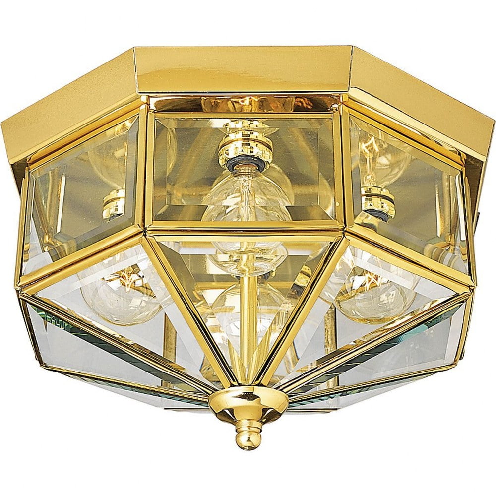 Richmond Hill Polished Brass Beveled Glass 4-Light Flush Mount