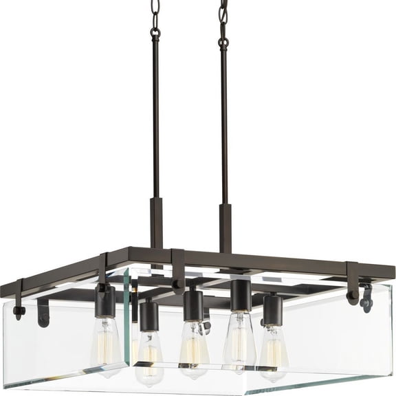 Progress Lighting Glayse 5-Light Pendant, Antique Bronze, Beveled Glass Shade