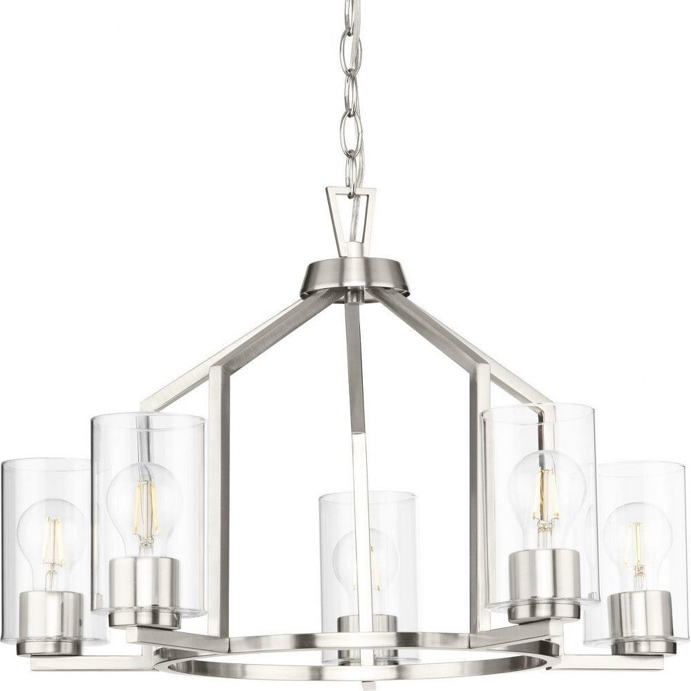 Brushed Nickel 5-Light Geometric Chandelier with Clear Glass Shades