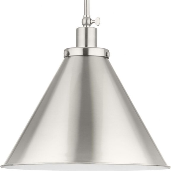 Progress Lighting Hinton 1-Light Pendant, Brushed Nickel, Cone Shade