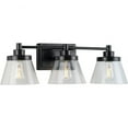 thumbnail image 1 of Hinton Collection Three-Light Matte Black Clear Seeded Glass Farmhouse Bath Vanity Light, 1 of 6
