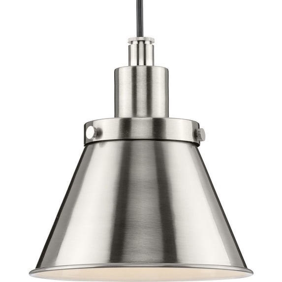 Progress Lighting Hinton 1-Light Pendant, Brushed Nickel, Cone Shade