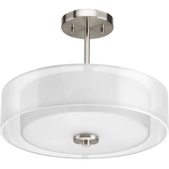 Open Box Progress Lighting, Invite Collection, 3-Light Semi-Flush Mount, Brushed Nickel, Sheer Mylar Shade