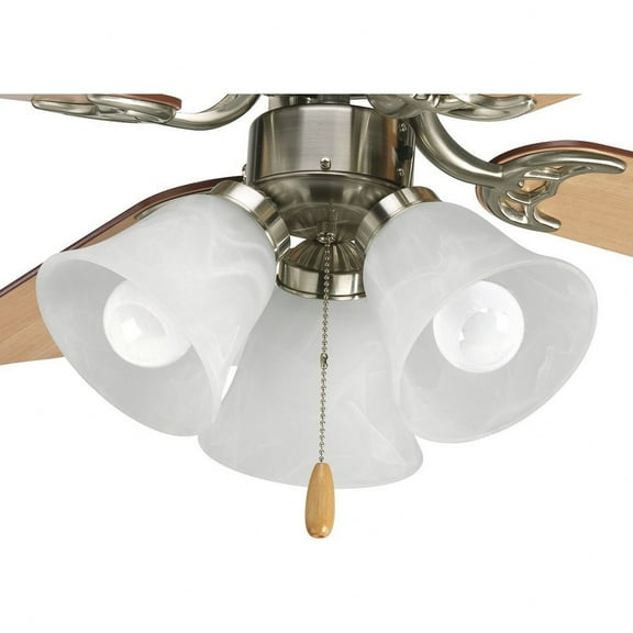 Progress Lighting Airpro 3-Light LED Ceiling Fan Kit, Brushed Nickel, White Washed Alabaster Glass Shade