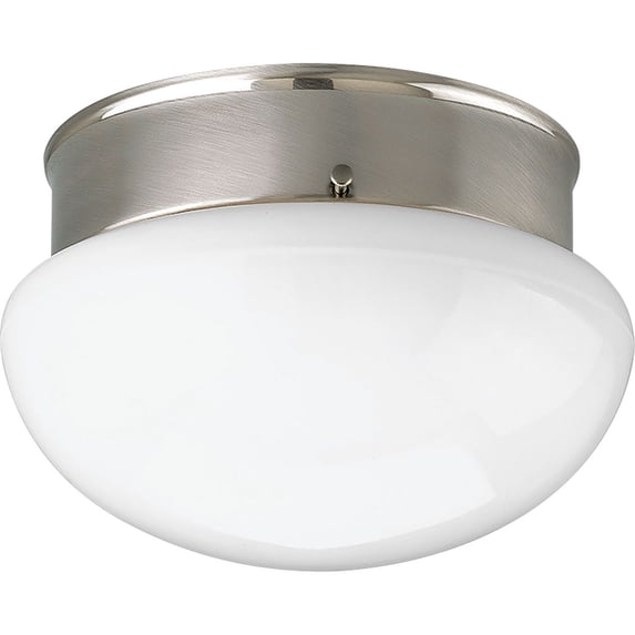 Progress Lighting, Fitter Collection, 1-Light Flush Mount, Brushed Nickel, White Glass Bowl
