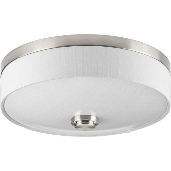 Progress Lighting Weaver 1-Light LED Flush Mount, Brushed Nickel, Linen Drum Shade