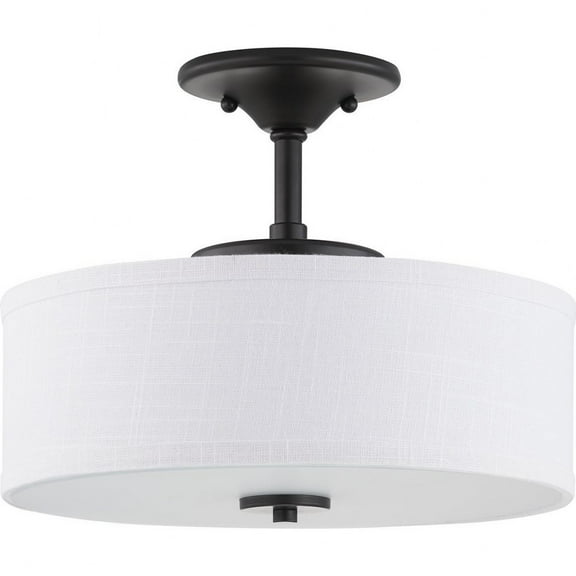 Progress Lighting Inspire 1-Light LED Semi-Flush Mount in Graphite with Summer Linen Shade