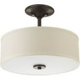 thumbnail image 1 of Progress Lighting Inspire 1-Light LED Semi-Flush Mount, Antique Bronze, Etched Glass Diffuser, Off-White Linen Shade, 1 of 7