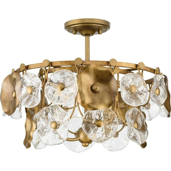 Progress Lighting Loretta 3-Light Pendant, Gold Ombre, Artisanal Clear Glass, Steel, Transitional, Design Series