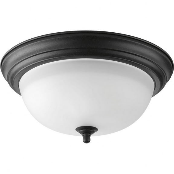 Open Box Progress Lighting, Melon Collection, 2-Light Flush Mount, Forged Black, Alabaster Glass Shade