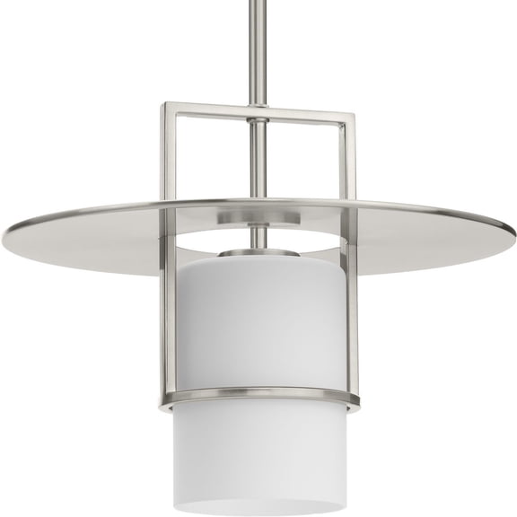Progress Lighting Mystic 1-Light Pendant, Brushed Nickel, Etched White Glass Shade