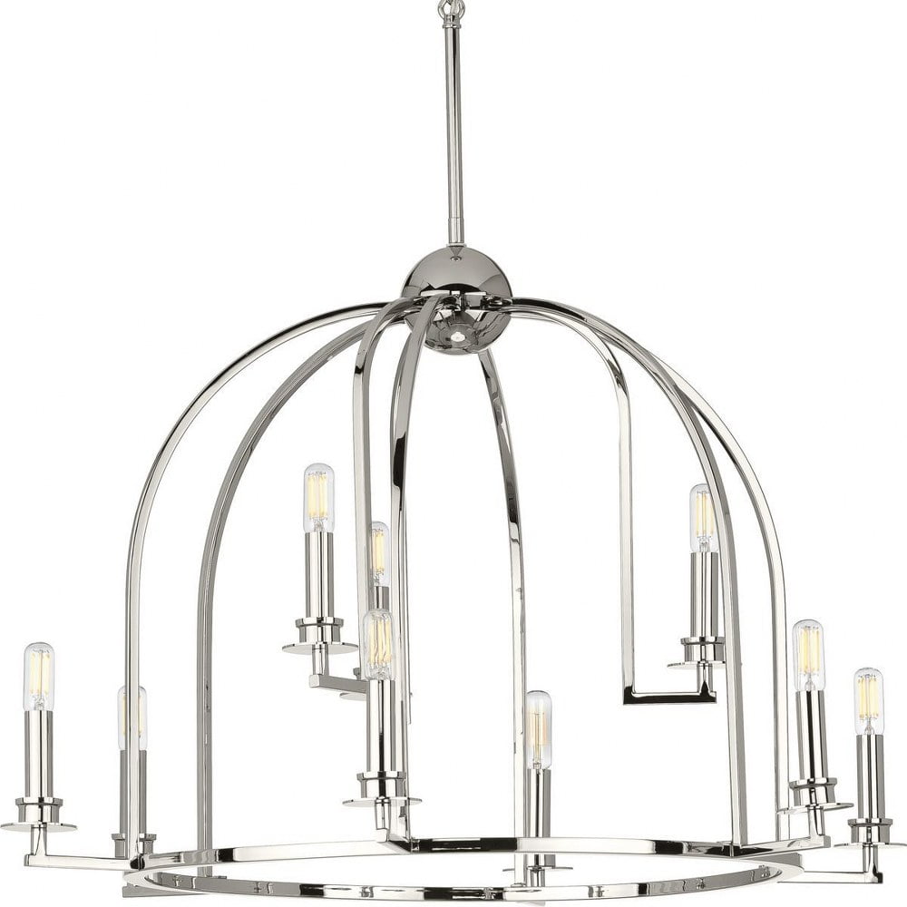 Polished Nickel 30" Open Cage Chandelier with Candelabra Lights