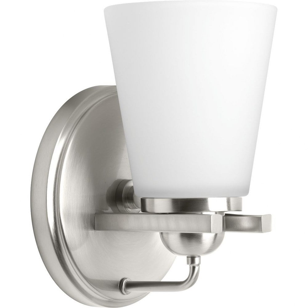 Brushed Nickel Cylinder Wall Sconce with Etched Glass Shade