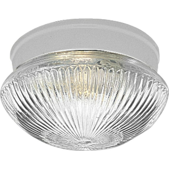 Progress Lighting, Fitter Collection, 1-Light Flush Mount, White Finish, Clear Prismatic Glass Bowl