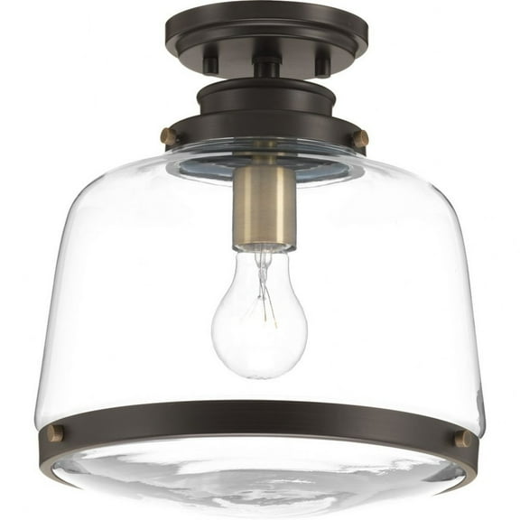 Progress Lighting, Judson Collection, 1-Light Flush Mount, Antique Bronze, Clear Schoolhouse Globe