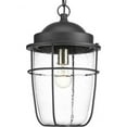 thumbnail image 1 of Progress Lighting Holcombe 1-Light Outdoor Black Hanging Lantern with Clear Seeded Glass, 1 of 2