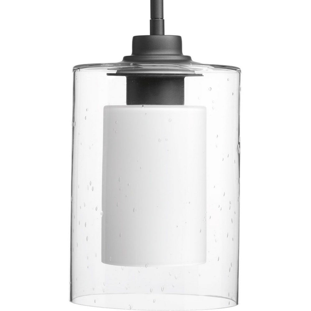 Graphite Double Glass Mini Pendant Light with Seeded and Etched Glass