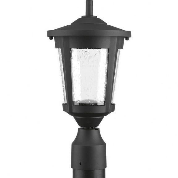 Progress Lighting East Haven 1-Light LED Outdoor Post Lantern in Black with Seeded Glass Shade