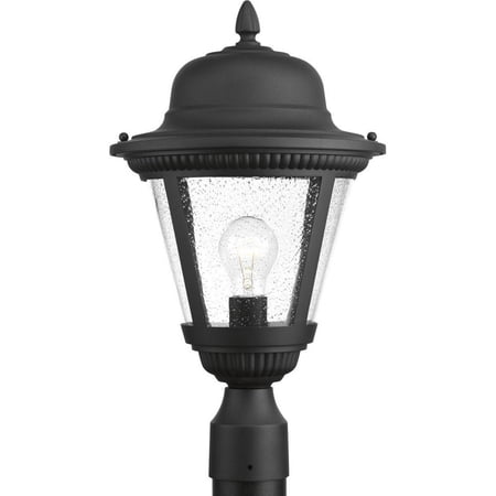 Progress Lighting Westport 1-Light Outdoor Post Lantern in Antique Bronze with Seeded Glass Shade