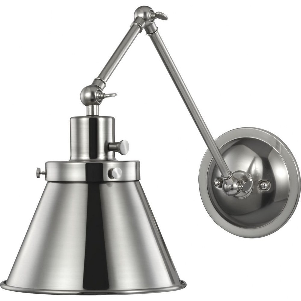 Brushed Nickel Adjustable Swing Arm Wall Sconce with Metal Shade