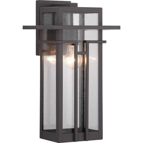 Progress Lighting Boxwood 1-Light Outdoor Wall Lantern, Antique Bronze, Seeded Glass Shade