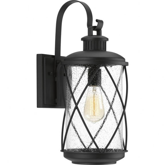 Progress Lighting Hollingsworth 1-Light Medium Wall Lantern in Black with Clear Seeded Glass Shade