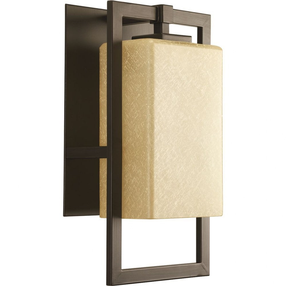 Antique Bronze Rectangular Outdoor Wall Sconce with Linen Glass Shade