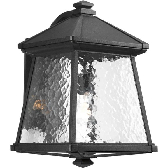 Progress Lighting Mac 1-Light Large Wall Lantern, Aluminum, Black Finish, Clear Water Glass Shade